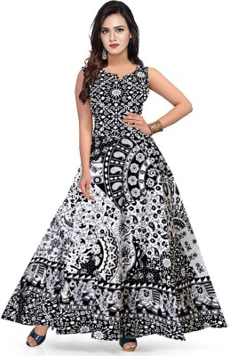 Dev Fashion Women Maxi White, Black Dress