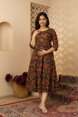 KANIW Women Fit and Flare Brown Maxi/Full Length Dress