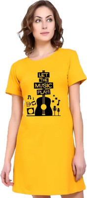 HouseOfCommon Women T Shirt Yellow Above Knee/Mid Thigh Length Dress
