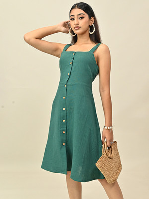 SWISHIN Women Fit and Flare Green Knee Length Dress