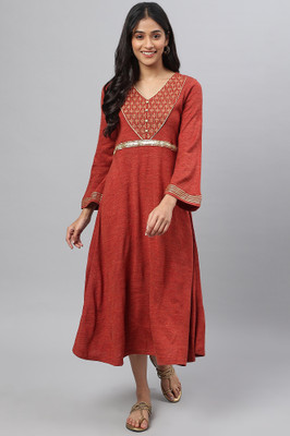 Aurelia Women Ethnic Dress Red Below Knee Dress