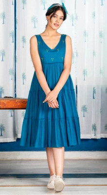KHWAISH COLLECTION Women Fit and Flare Blue Below Knee Dress