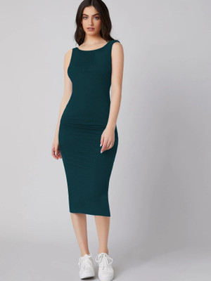 Toochki Women Bodycon Dark Green Midi/Calf Length Dress