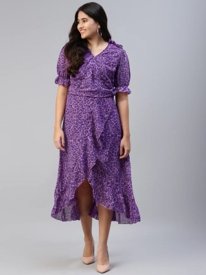 PLUSS Women Wrap Purple Dress