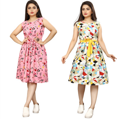 Nilkanth Fashion Women A-line Pink, White Knee Length Dress