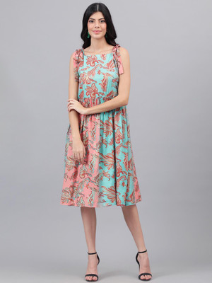 KOTTY Women Fit and Flare Pink, Light Blue, Red Midi/Calf Length Dress