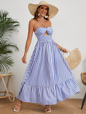 Burgstudio9 Women Ethnic Dress Blue Knee Length Dress