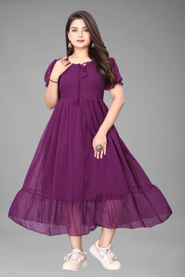 Maruti Nandan Impex Women Fit and Flare Purple Maxi/Full Length Dress
