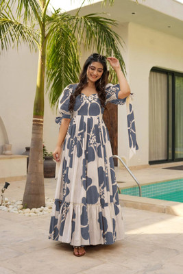 Vishva creation Women Fit and Flare Grey Maxi/Full Length Dress