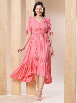 Globus Women Fit and Flare Pink Midi/Calf Length Dress