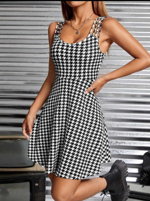 Divine Bezz Women Fit and Flare Black Above Knee/Mid Thigh Length Dress