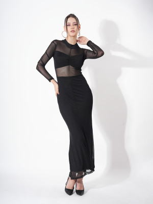 clobug Women Bodycon Black Maxi/Full Length Dress