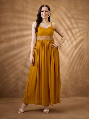 Globus Women A-line Yellow Maxi/Full Length Dress