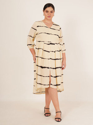 9 impression Women A-line Beige Midi/Calf Length Dress