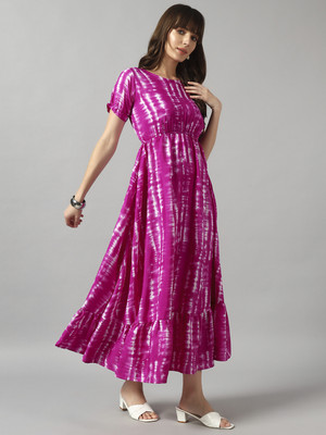 Femvy Women Printed Ethnic Dress Kurta(Purple)