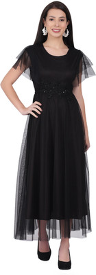 MUZUN Women A-line Black Maxi/Full Length Dress