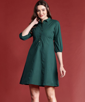 all about you Women A-line Green Above Knee/Mid Thigh Length Dress