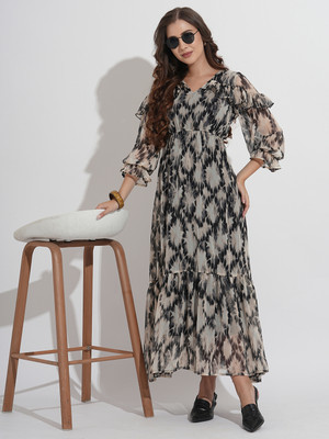 all about you Women Fit and Flare Black Maxi/Full Length Dress