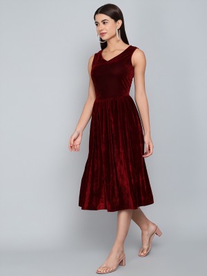 RUDRA COLLECTION Women Fit and Flare Maroon Dress