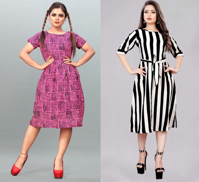 maruti fab Women A-line Multicolor Below Knee Dress