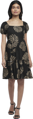 PEOPLE Women Fit and Flare Black Midi/Calf Length Dress