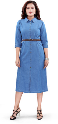 Aprika Women A-line Blue Midi/Calf Length Dress