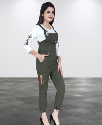 Women Dark Green Dungaree