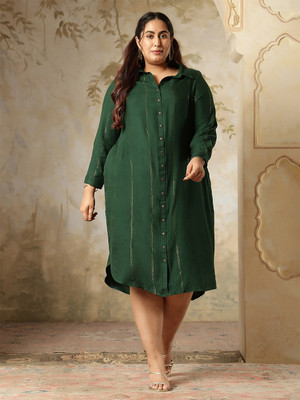 Amydus Women Shirt Green Midi/Calf Length Dress