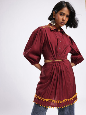 Glitchez Women A-line Maroon Mini/Short Dress