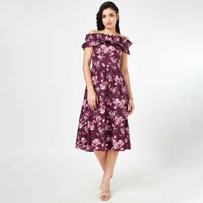 Honey By Pantaloons Women Fit and Flare Red Midi/Calf Length Dress
