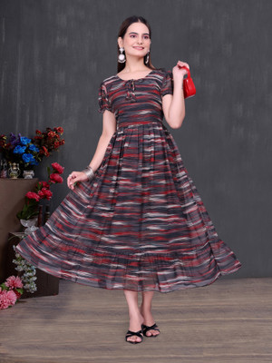 Julee Women Fit and Flare Black Midi/Calf Length Dress