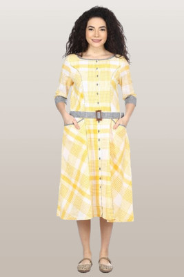 Treasure Look Women A-line Yellow Midi/Calf Length Dress