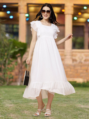 Moda Rapido Women Fit and Flare White Maxi/Full Length Dress