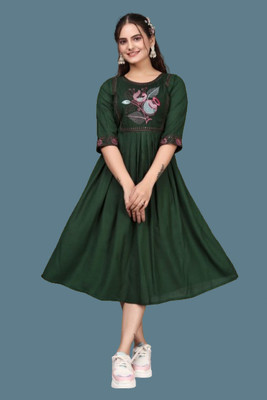 DICHIKA enterprise Women Fit and Flare Green Midi/Calf Length Dress