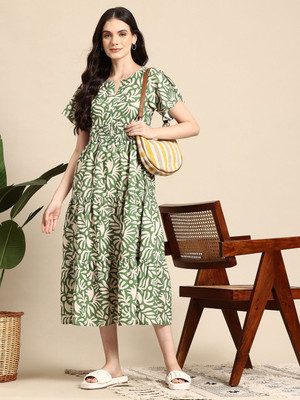 DEHITAFASHION Women Fit and Flare Multicolor Midi/Calf Length Dress