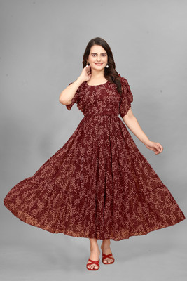 Rosasignora Women Maxi Maroon Knee Length Dress