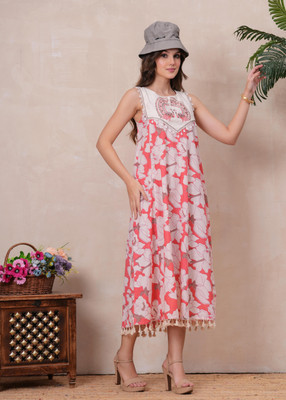 Oh Mi Dios Women Fit and Flare Pink Midi/Calf Length Dress