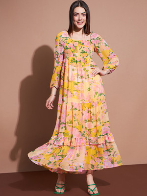 Deewa Women Fit and Flare Multicolor Maxi/Full Length Dress