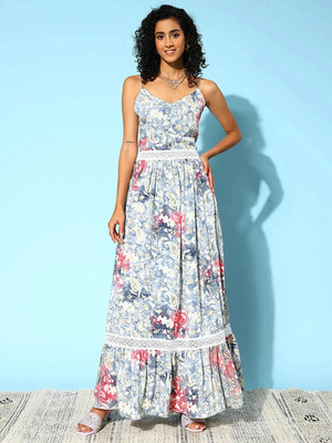 ZUMMER Women Fit and Flare Multicolor Maxi/Full Length Dress