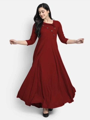 YELLOW GALLARY Women Fit and Flare Maroon Maxi/Full Length Dress