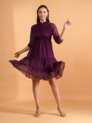 Belvik Women A-line Maroon Midi/Calf Length Dress
