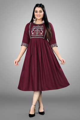 ShopGlobal Women Fit and Flare Purple Midi/Calf Length Dress