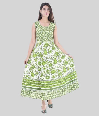 Shopglobals Women Gown Green Knee Length Dress
