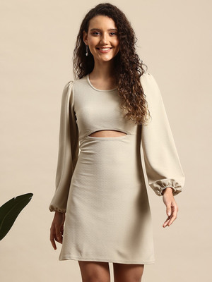 Mast & Harbour Women Bodycon Beige Knee Length Dress