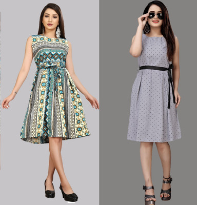 maruti fab Women Fit and Flare Grey Knee Length Dress