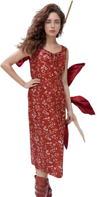 Trendythreads Women Fit and Flare Red Midi/Calf Length Dress