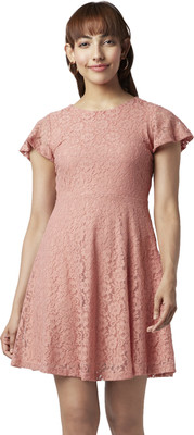 Honey By Pantaloons Women Fit and Flare Pink Above Knee/Mid Thigh Length Dress