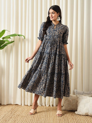 Presha Women Printed Flared Kurta(Multicolor)