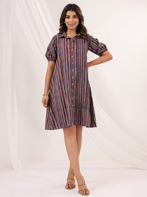 Janasya Women A-line Multicolor Knee Length Dress