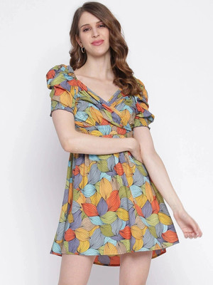 IQRAAR Women Empire Waist Green Mini/Short Dress